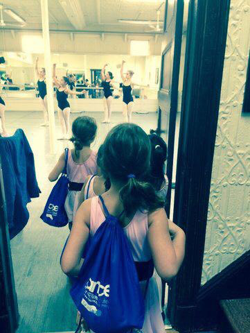 Young dancers walking into class